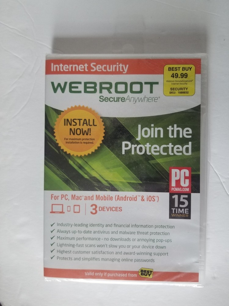 Webroot SecureAnywhere Internet Security 3 Device Full Windows Mac Android Apple