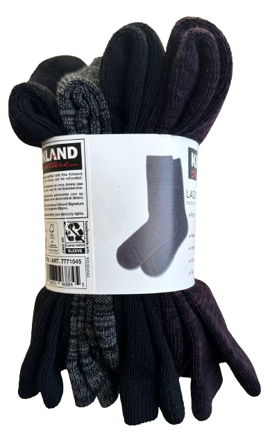 4 Pairs Kirkland Signature Women Ladies Extra Fine Merino Wool Blend Crew Socks