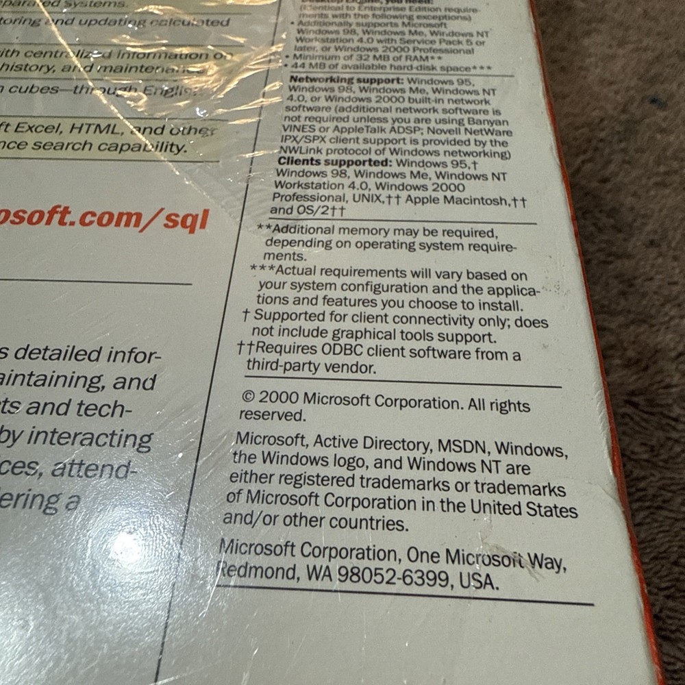 Microsoft SQL Server 2000, SKU 810-00961, Sealed Retail Box, 1-Processor License