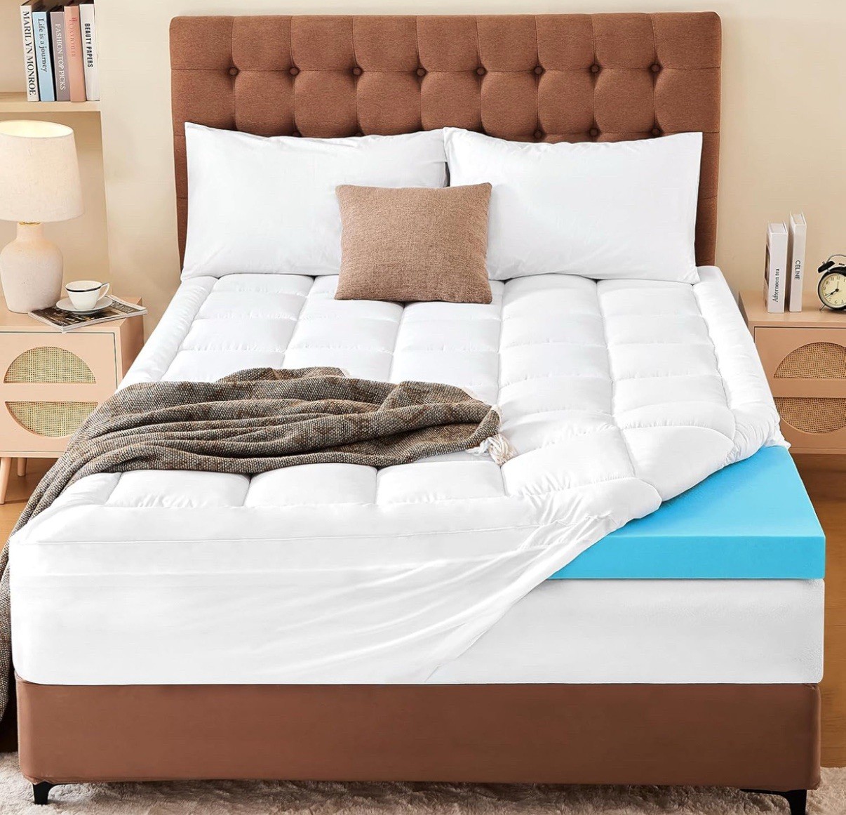 Dual Layer 3 Inch Memory Foam Mattress Topper QueenSize, 2 Inch Cooling Gel Memo