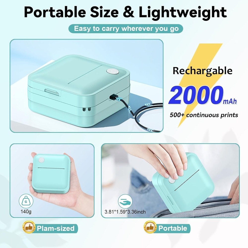Label Maker Machine with Tape - Inkless Mini Bluetooth Label Printer with Multip