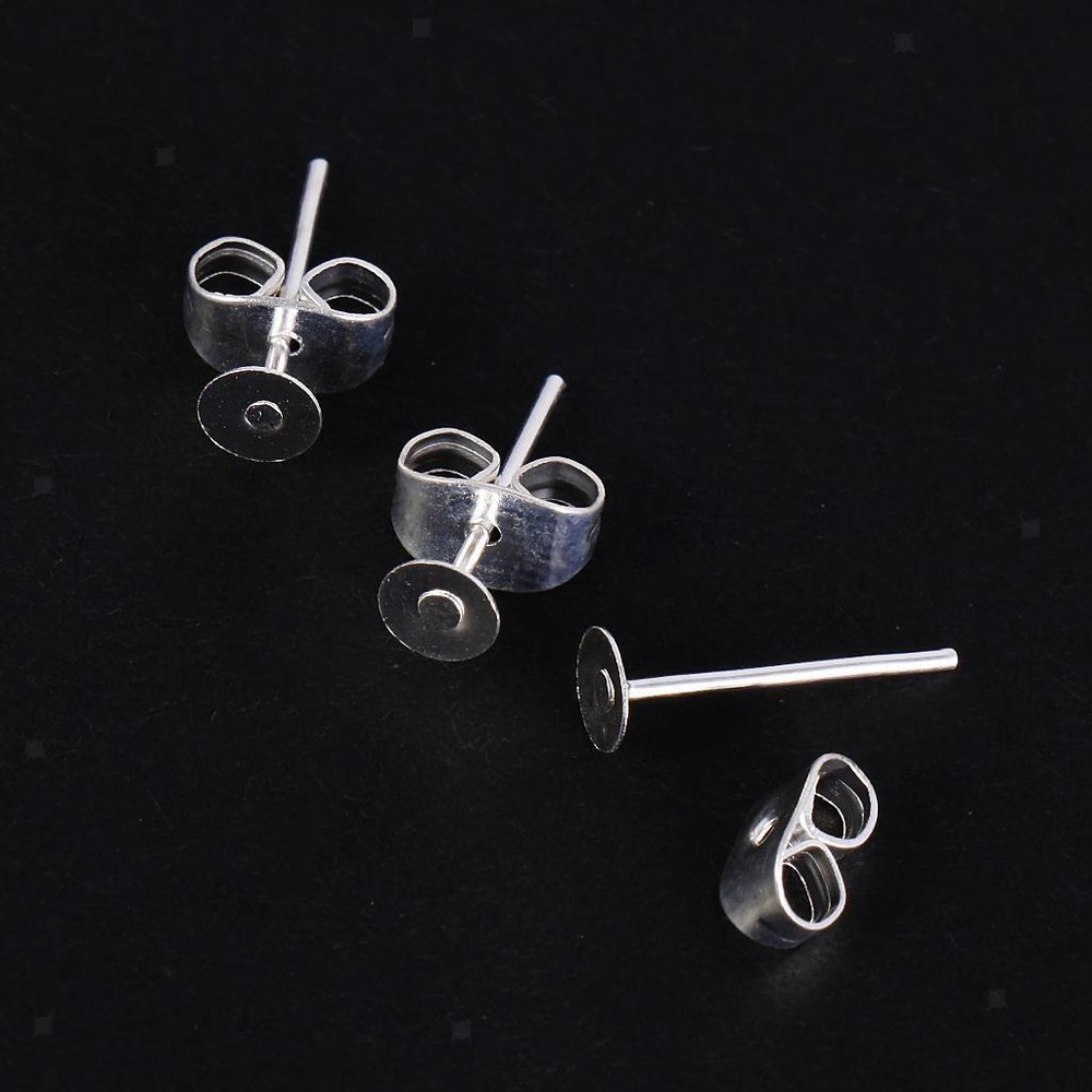 100 Pairs DIY Paste Imitation Earings Silver Plating Silver Diameter 4mm