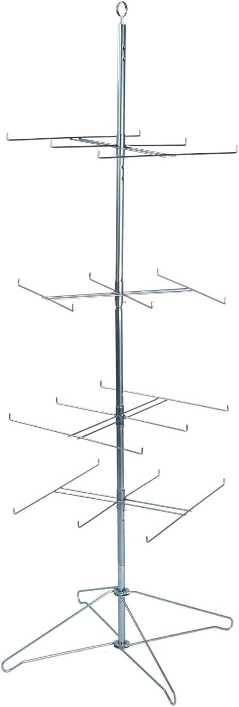 Wire Spinner Rack 4 Tier 24 Peg Rotating Chrome Floor Stand Capacity 50 lb 63 ½"