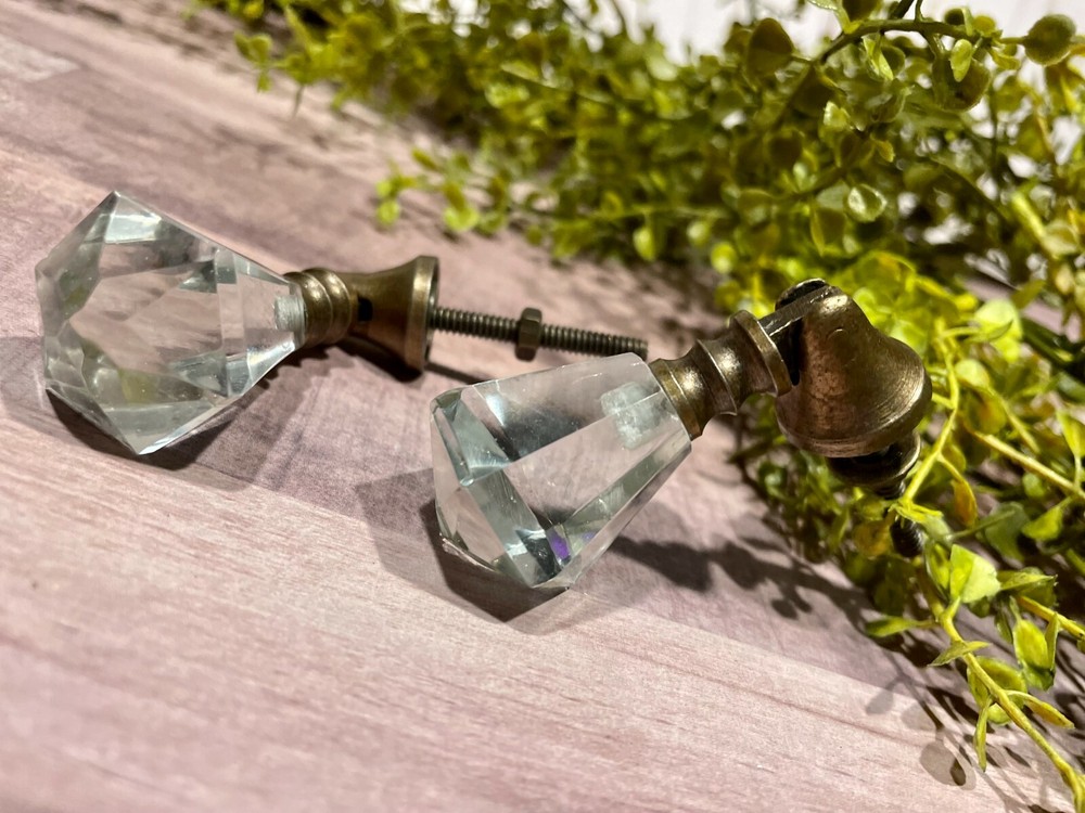 Antique Clear Glass Brass Threaded Brass Ferrule Cabinet Drawer Knobs Pull screw