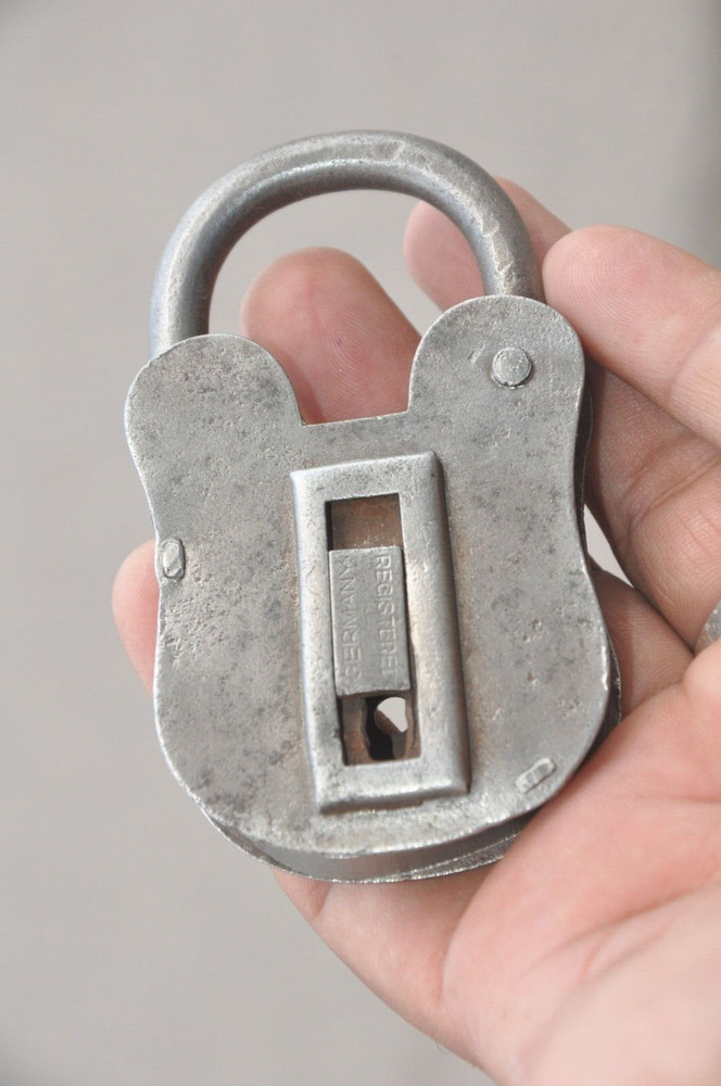 Vintage Iron Handcrafted Unique Shape Flat German Padlock