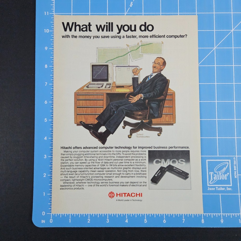 1983 Hitachi CMOS Computer Technology Vintage Print Ad Robert Tanenbaum Artwork