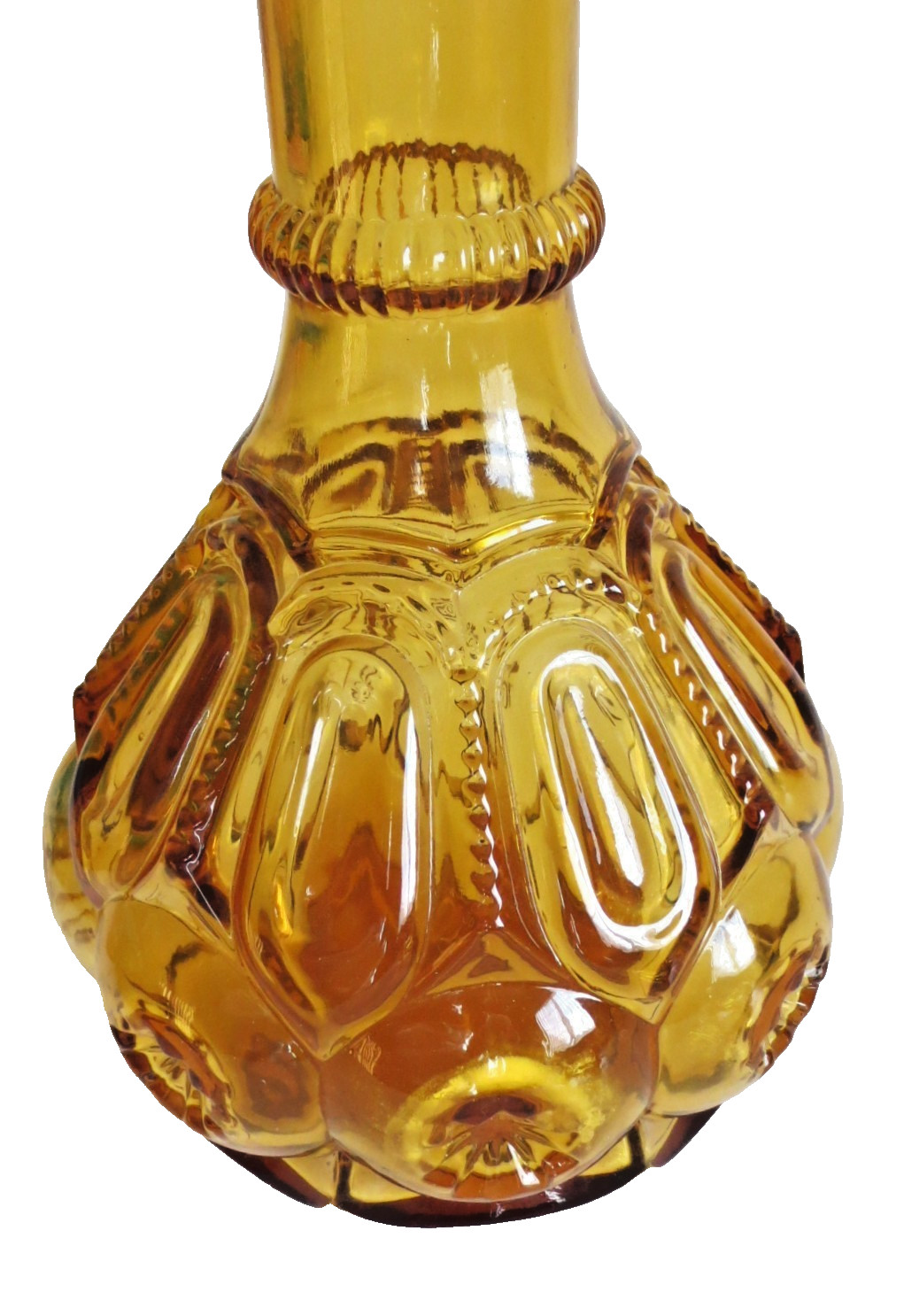 MCM CRYSTAL DECANTER STOPPER AND 5 CORDIAL/SHOT GLASSES AMBER BROWN GLASS VTG