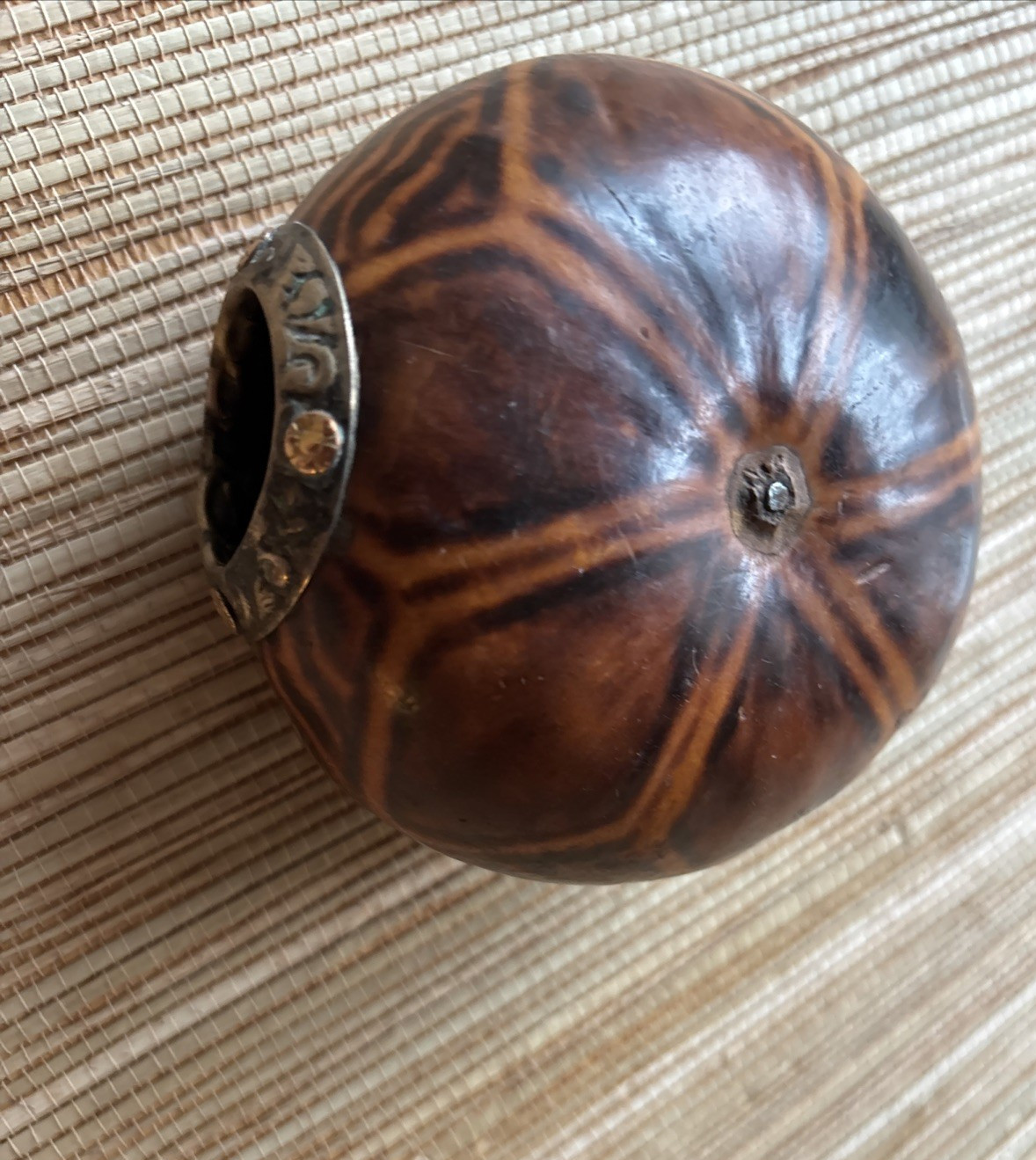 Vtg Galleta (Cookie Shape) Style Yerba Mate Gourd Silver & Gold Ferrule (Ring)