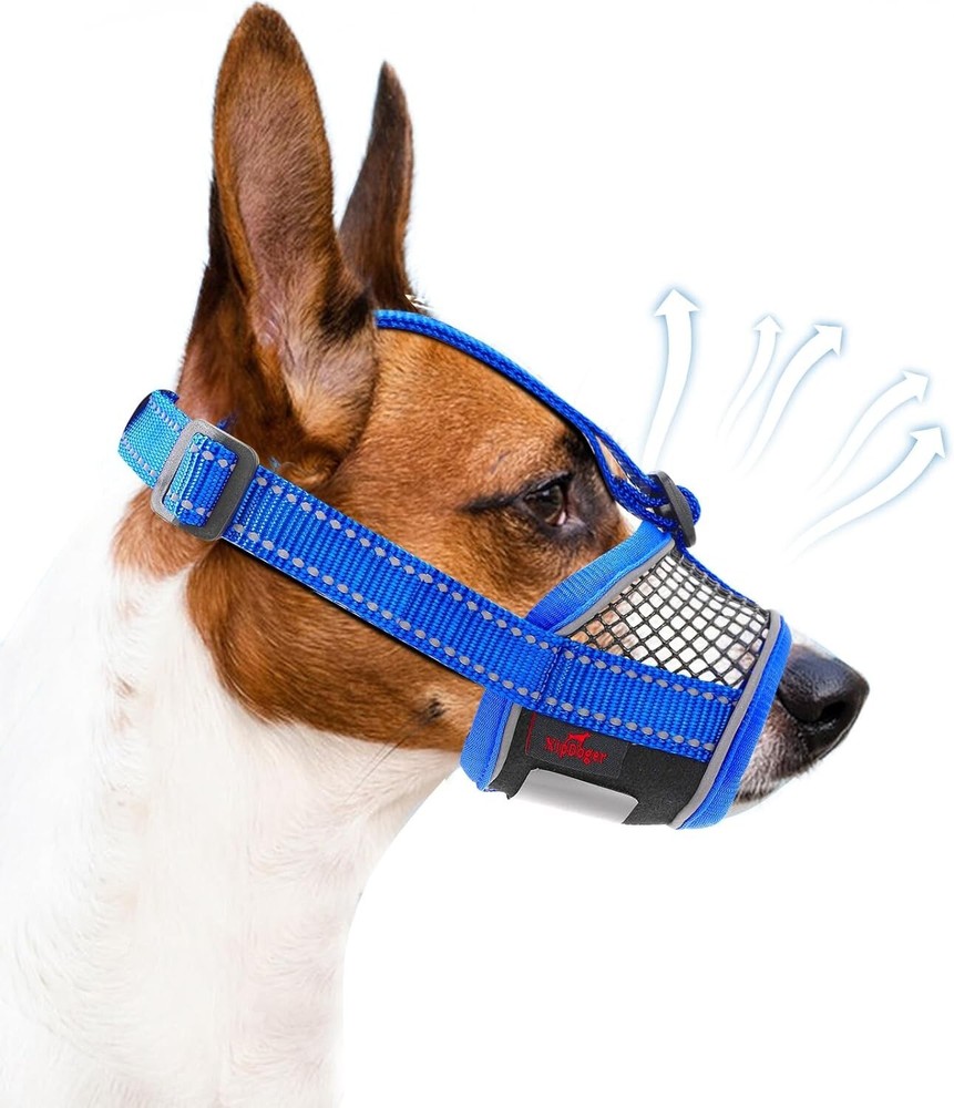 Dog Muzzle Soft No Barking Bite Mesh Muzzle Breathable Muzzle Allow Panting Blue
