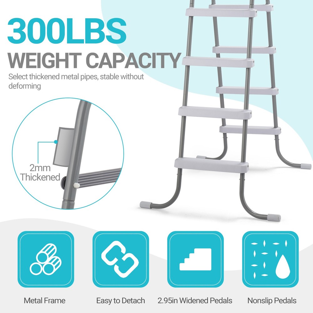52" 4-Step Pool Ladder, Iron Grey Frame & White Steps, Sturdy