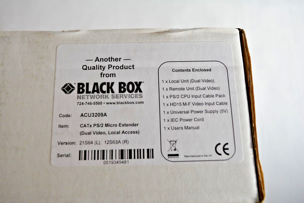 BLACK BOX SERVSWITCH CATX USB MICRO PS/2 EXTENDER ACU3209A LOCAL & REMOTE