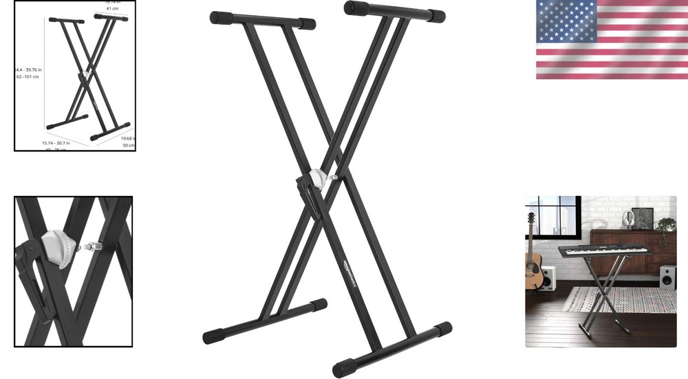 Durable Black Keyboard and Piano Stand - Adjustable Height, X-Shape Design