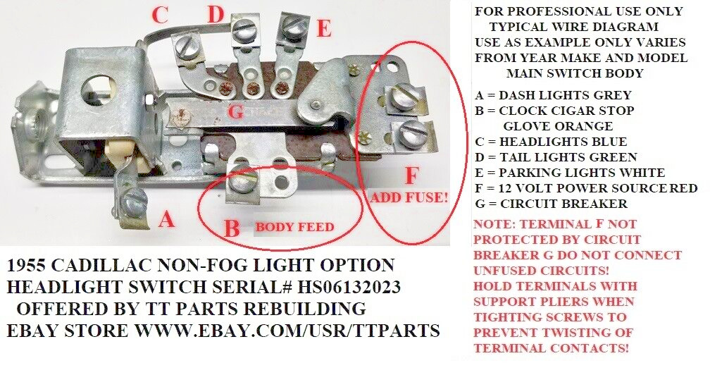 1953/54/55 CADILLAC HEADLIGHT SWITCH STEEL BODY NON FOG LIGHT TESTED & WORKS