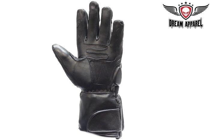 Premium Motorcycle Full Finger Black Leather Gloves With Protective Gauntlet