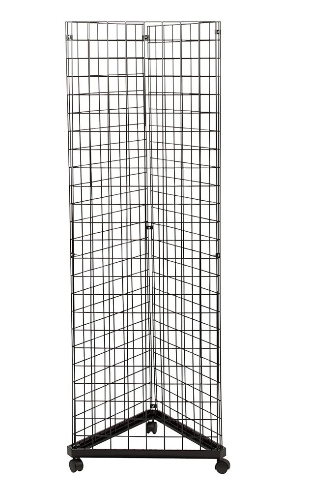 Wire Grid Triangle Tower Display Rack Casters Rolling Casters Black 2' x 6 ½' H