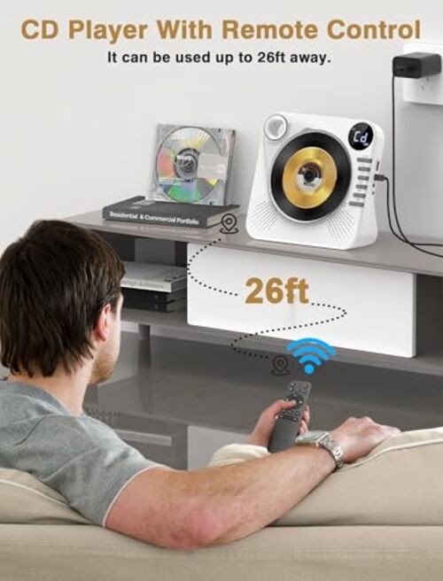 CD Player with Bluetooth, Desktop CD Player for Home,HiFi Light white
