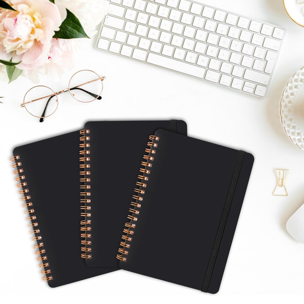 Utron 3 PCS Small Spiral Notebook 5x7, Notebooks for Note Taking, Black