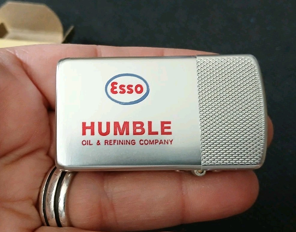 Esso Gas & Oil Advertising Lighter Silver Red Blue Humble Oil & Refining Company