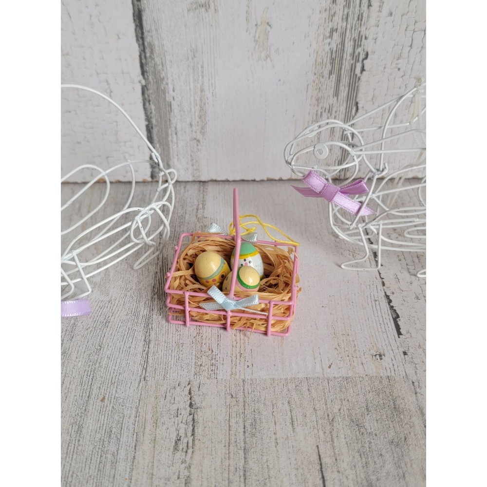 Mini bunny wire basket Egg Set Easter ornament Xmas
