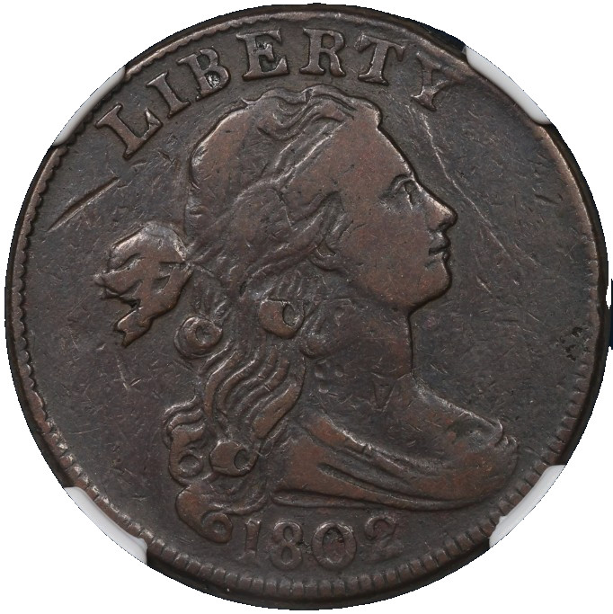 1802 Draped Bust Cent No Stems Sheldon 231 NGC VF-20 BN (Lambert Collection)