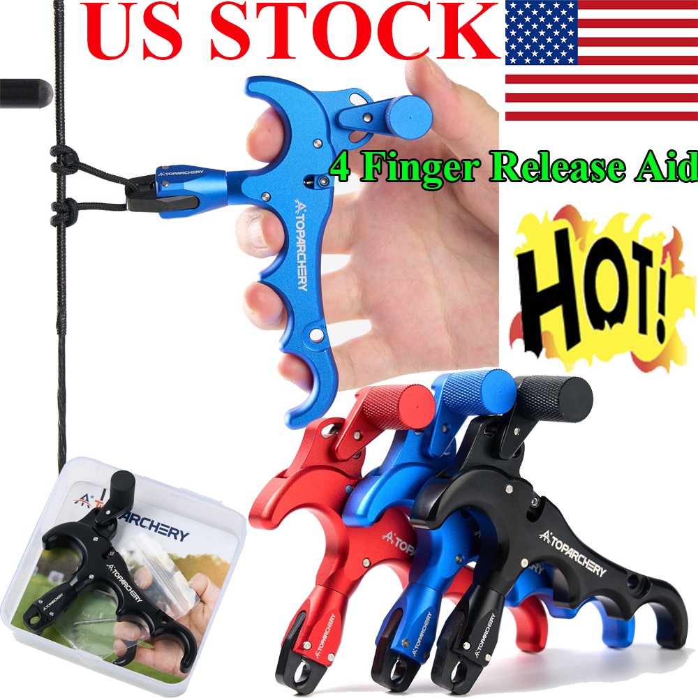 360° Rotate 4 Finger Release Aid Thumb Trigger Compound Auto Archery Bow Hunting