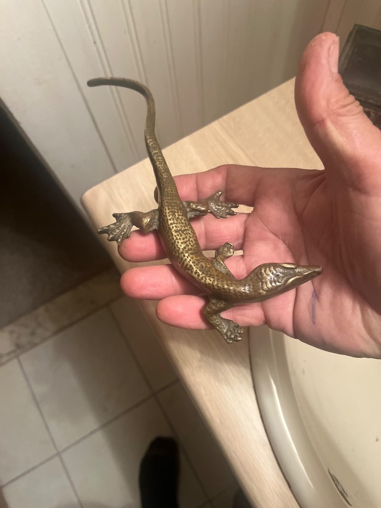 large bronze lizard england marked antique