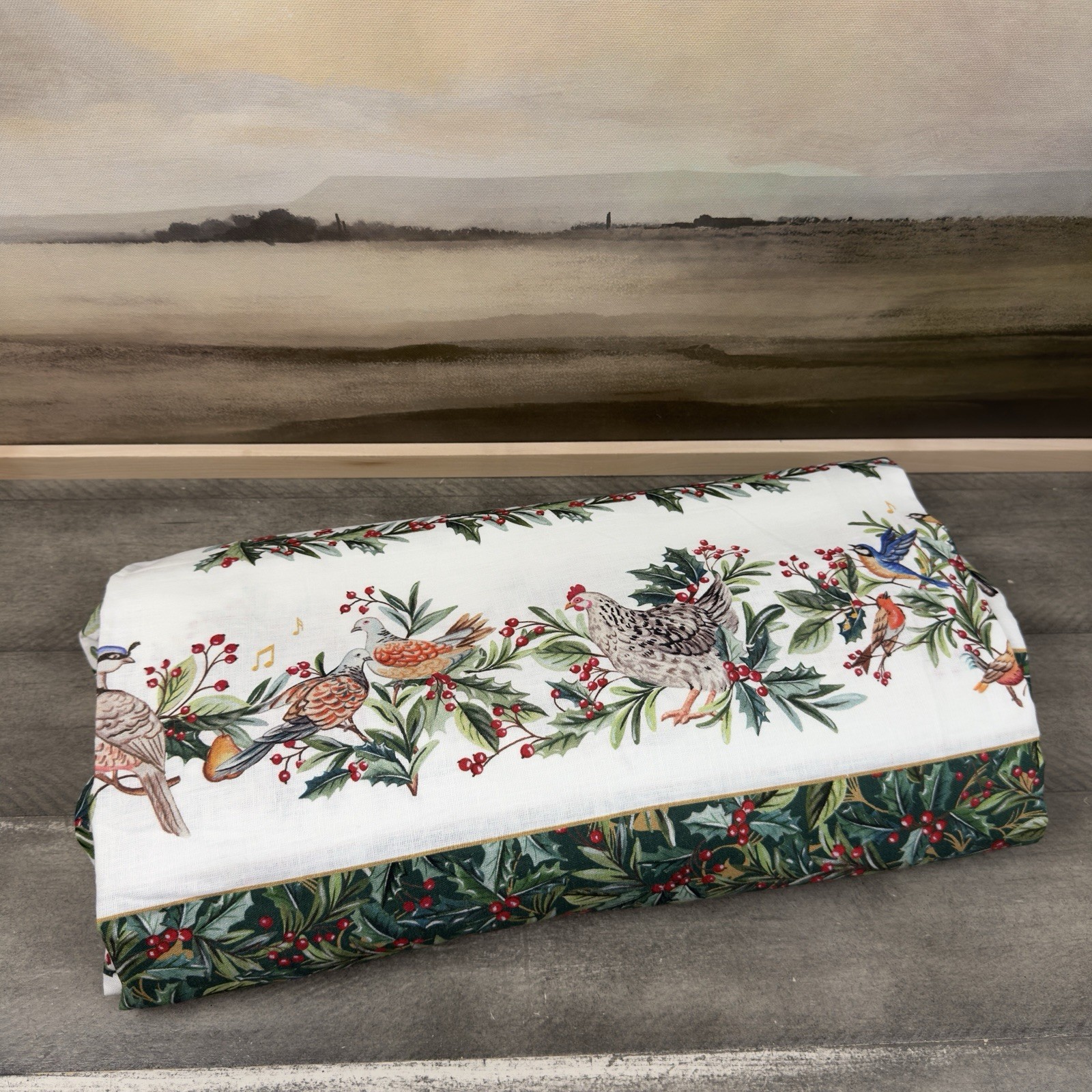 Pottery Barn 12 Days of Christmas Cotton/Linen Tablecloth 70”x126” Multi NWOT