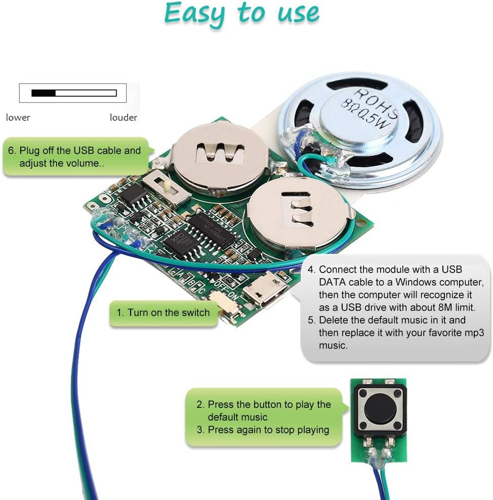 Recordable Sound Module, 8M USB Programmable Sound Chip with Speaker, Push Butt