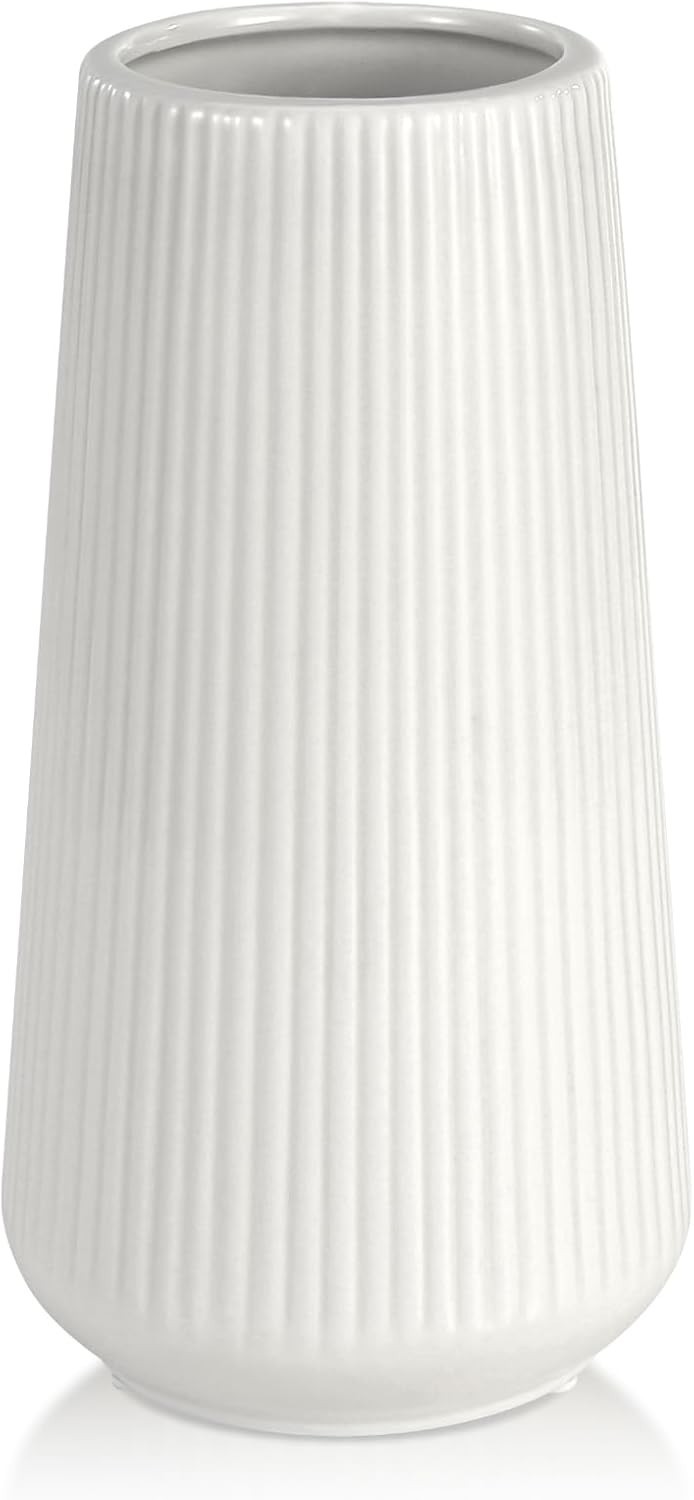 White Ceramic Vase, Small Cute Flower Vase for Pampas Grass, Home, and Decor