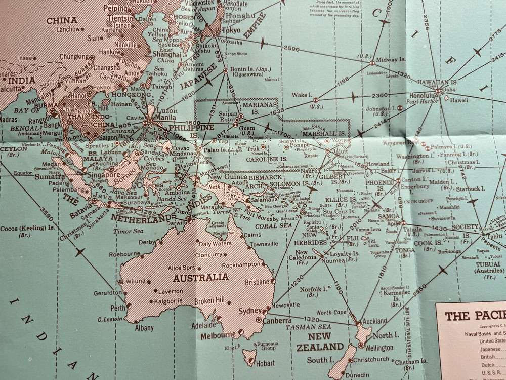 1942 Hammond's War Map The Pacific Ocean