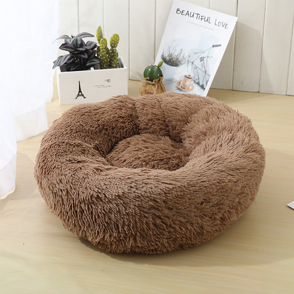 Donut Plush Pet Dog Cat Bed Fluffy Soft Warm Calming Bed Sleeping Kennel Nest