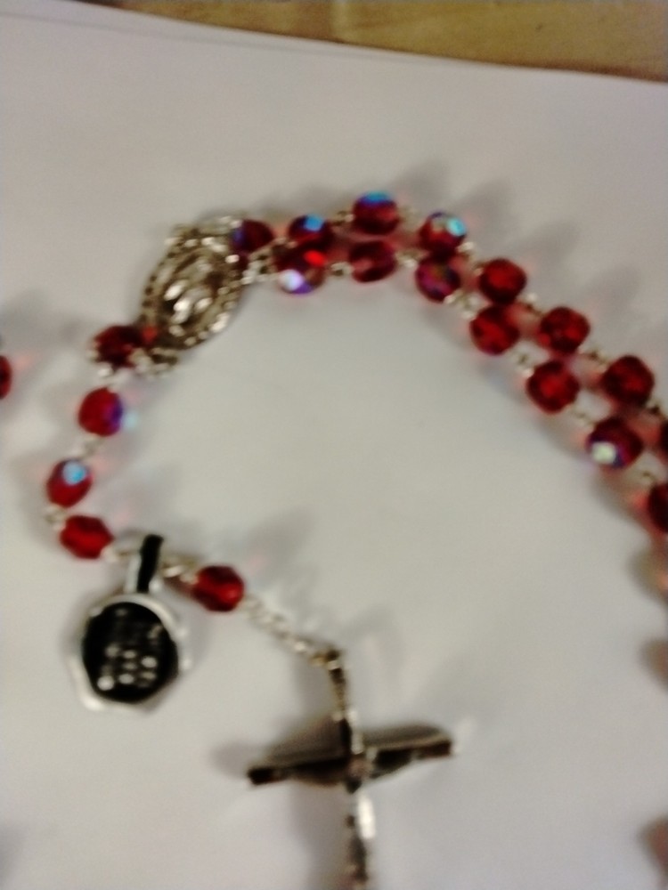Vintage Ruby Red Crystal Rosary Aurora Borealis Beads ITALY NOS