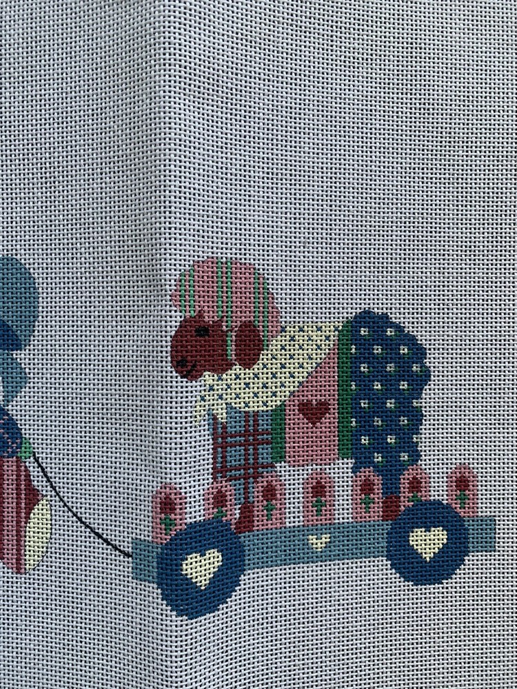 Patchwork Teddy Bear with Wagon Needlepoint Canvas Unworked JB 12x8