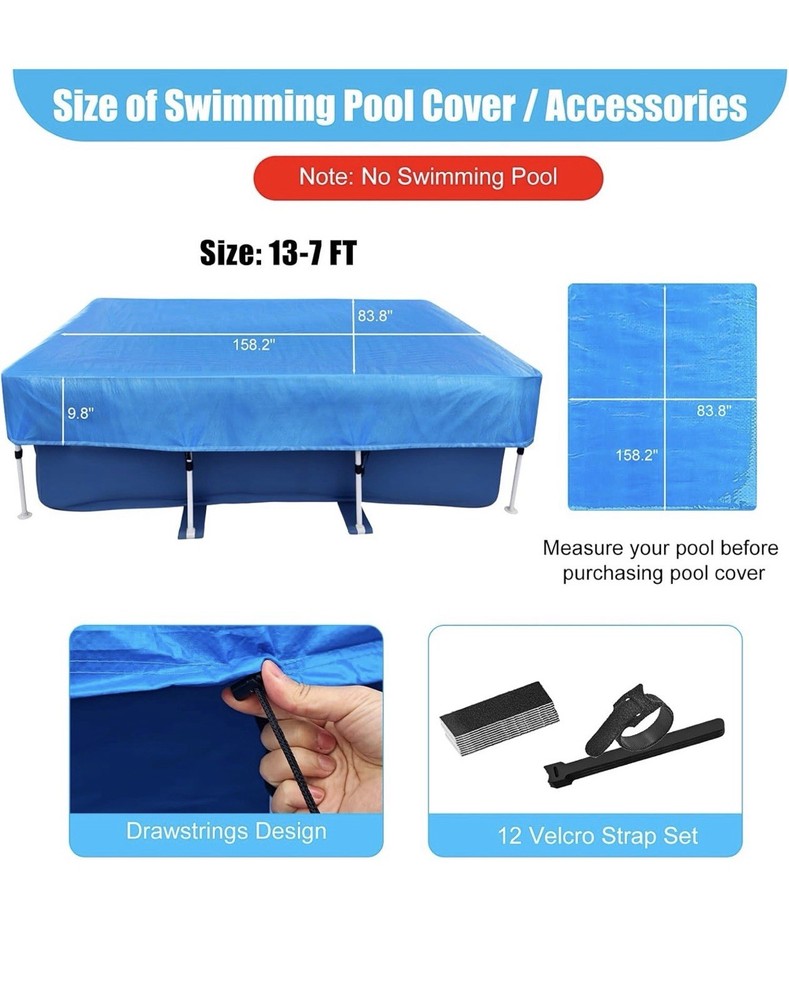 157 X 83 Black Rectangular Pool Cover 13 x 7 ft Rectangle Pool Cover