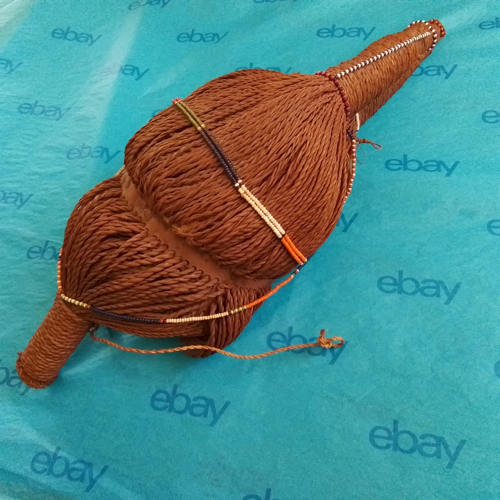 Vtg Maasai Tribal Men's Headdress, Kenya, Africa, Red Ochre Sisal Glass Beads