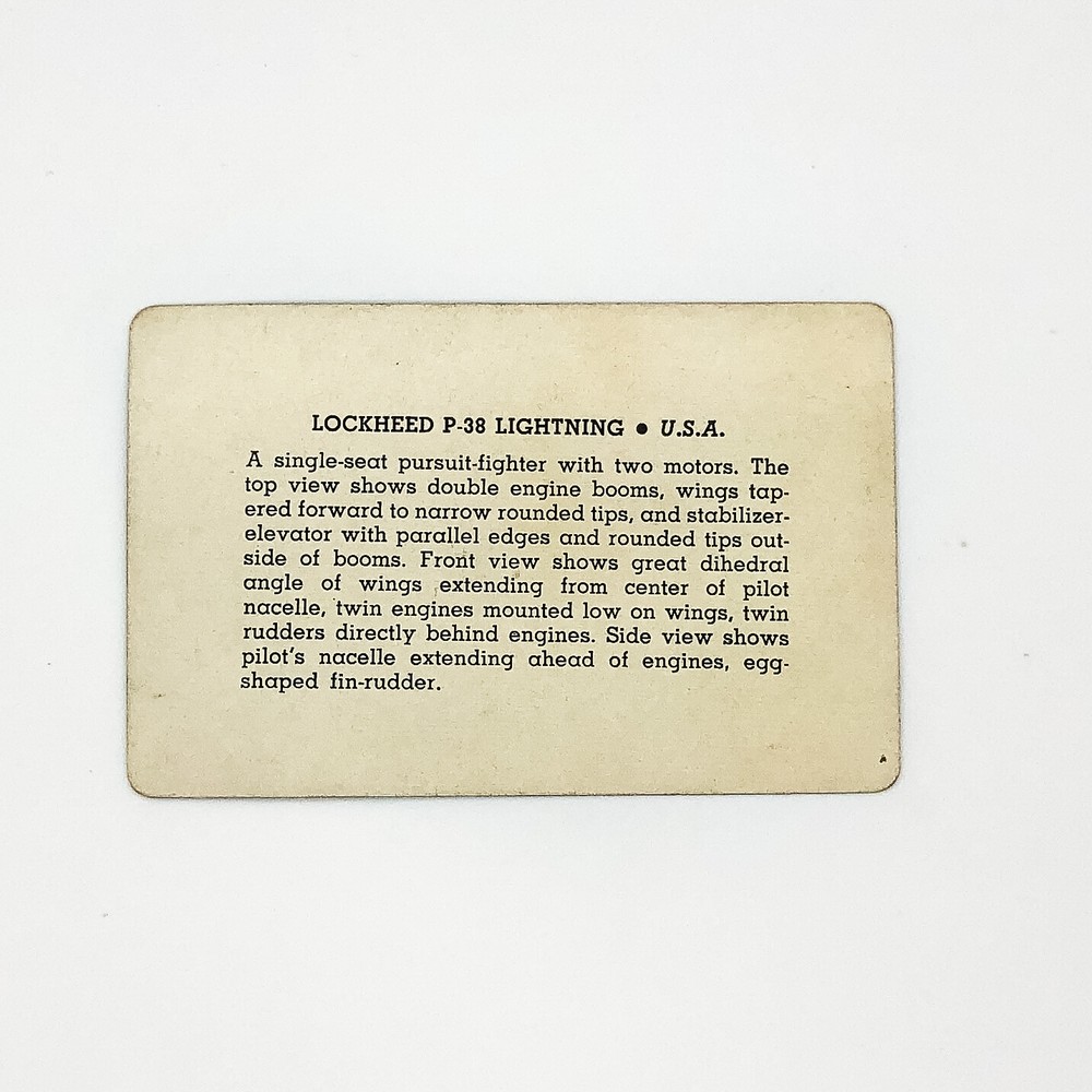 WW2 Airplane Identification Flash Card Lockheed P-38 Lightning Pursuit Spotting