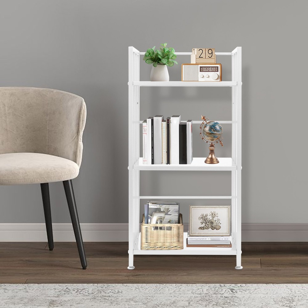 Open Shelf Bookcase, 3-Tier Display Rack, White, Baking Paint, Floor Mount