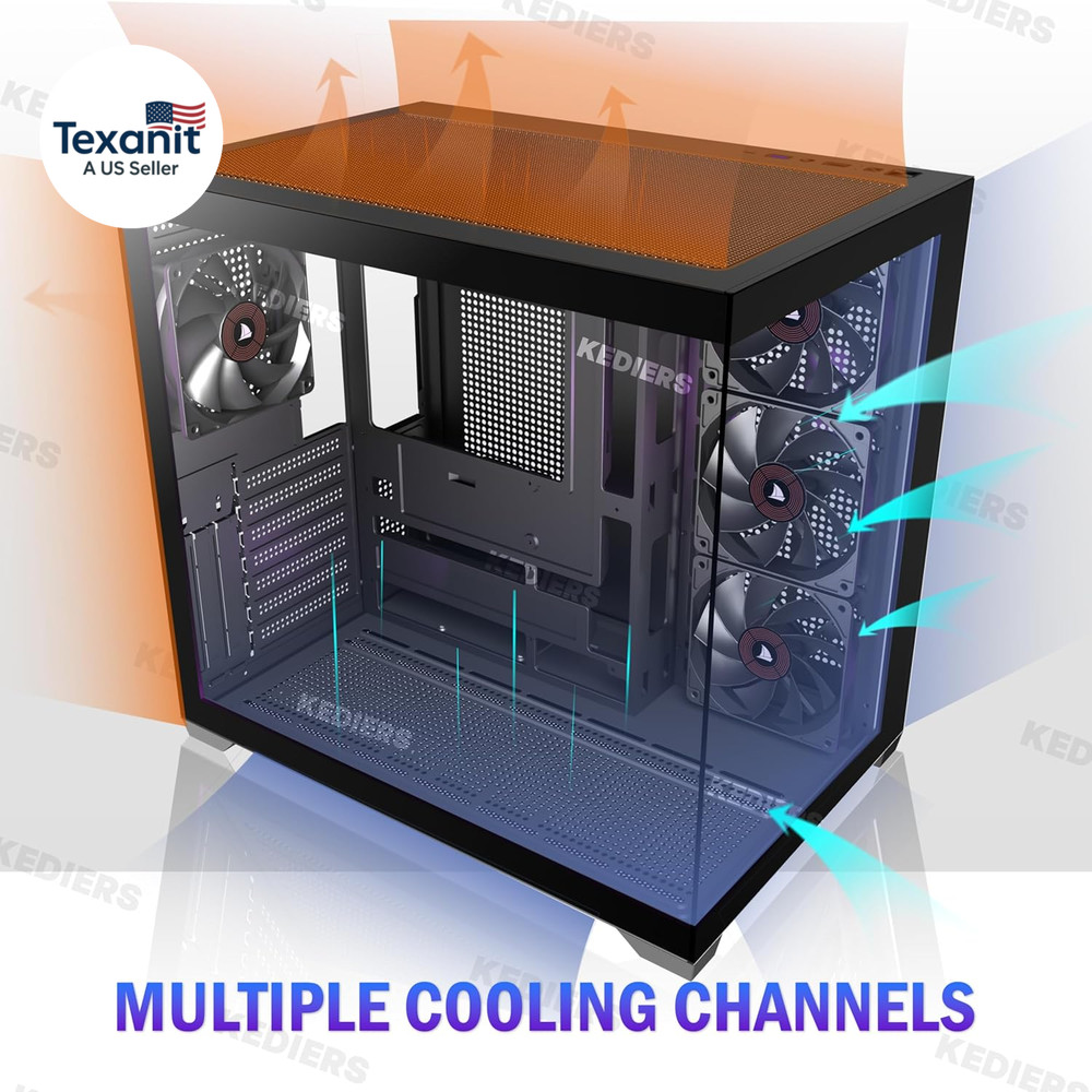 PC CASE ATX 4 Fans Pre-Installed, Type-C Mid Tower Computer Case with Full-View