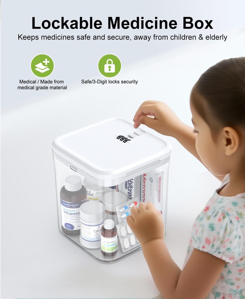 Lockable Storage Box with Combination Code - Secure Medicine Safe, Jail & Sna...