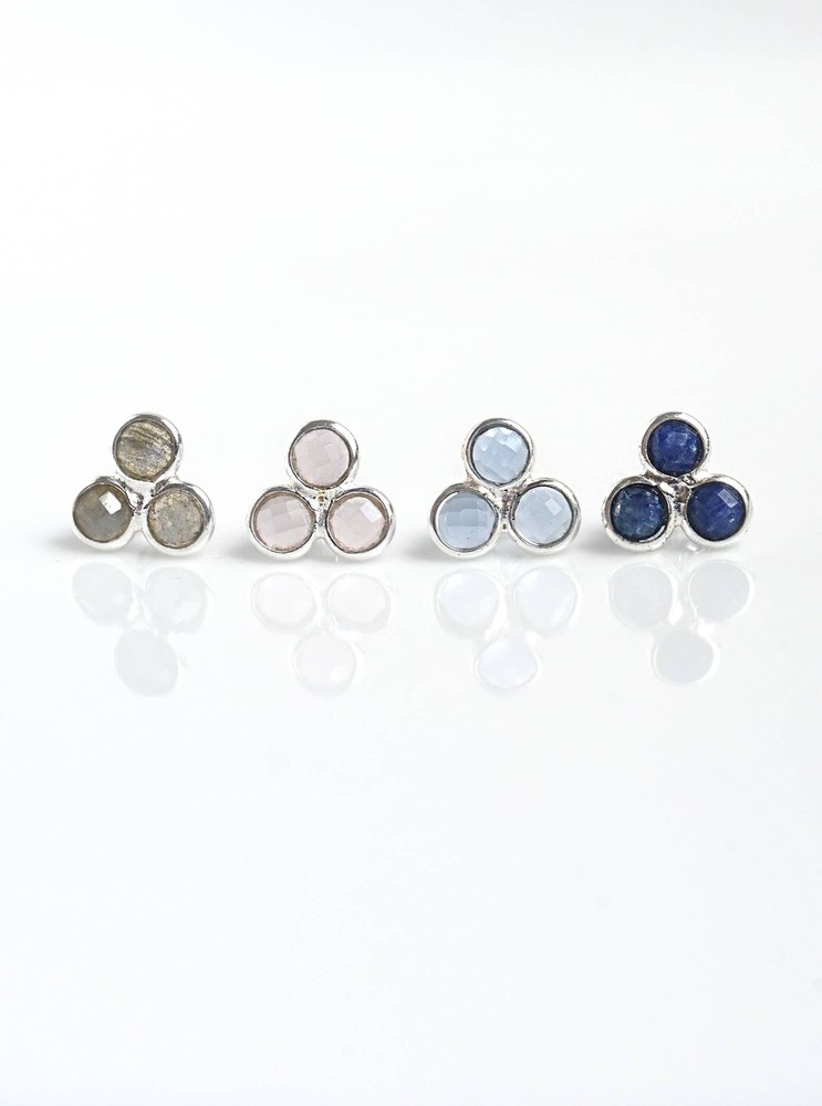 Sterling Silver Triple Mini Stone Stud Earrings