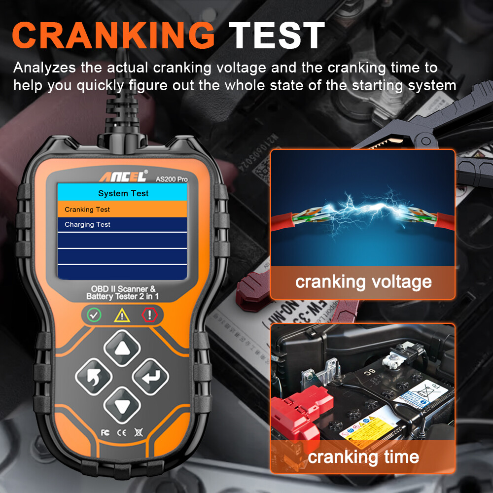 ANCEL AS200 Pro 2 In 1 OBD2 Scanner & Battery Test Diagnostic Tool Check Engine