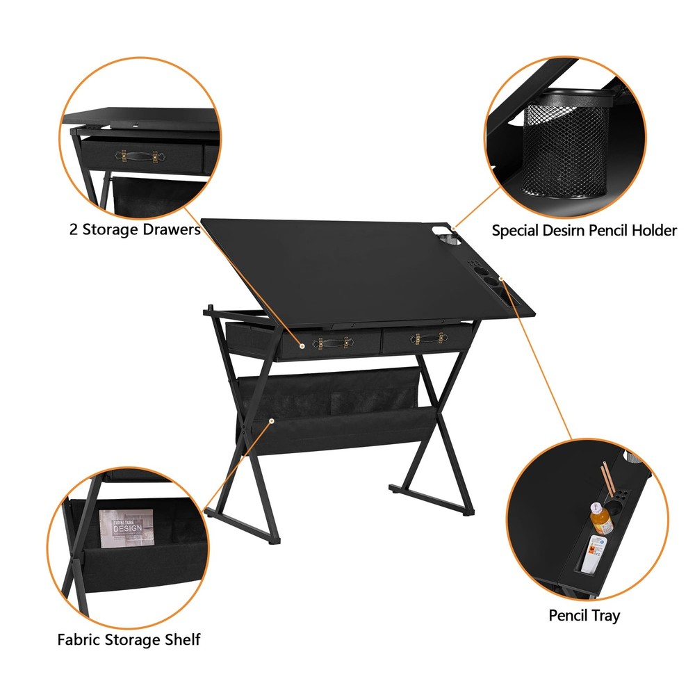 Drafting Table Art Desk Art Table Adjustable Drawing Table Tilted Tabletop wi...