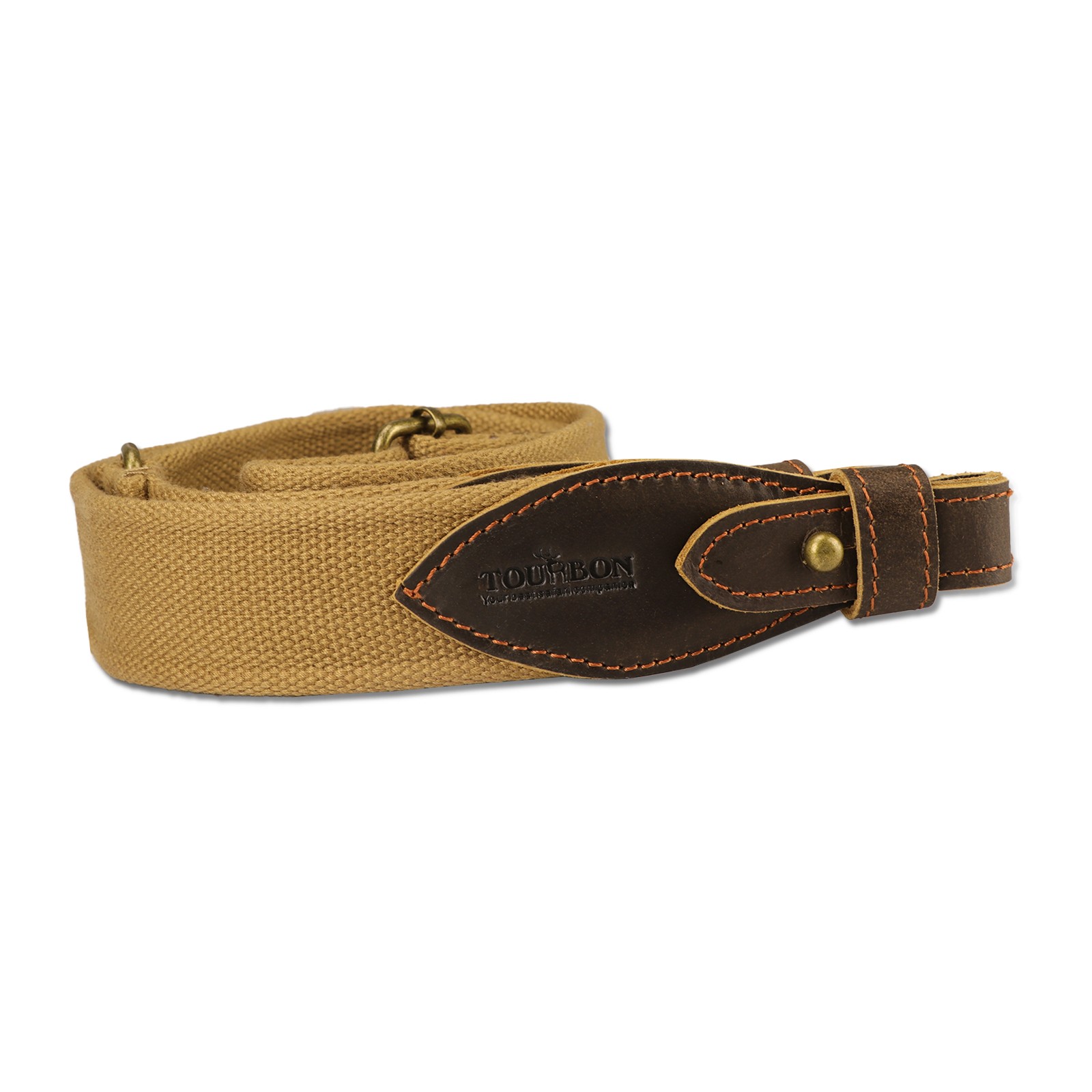 TOURBON Rifle/Shotgun Sling Webbing Strap Leather End+ Pair 1" Mount Swivels Set