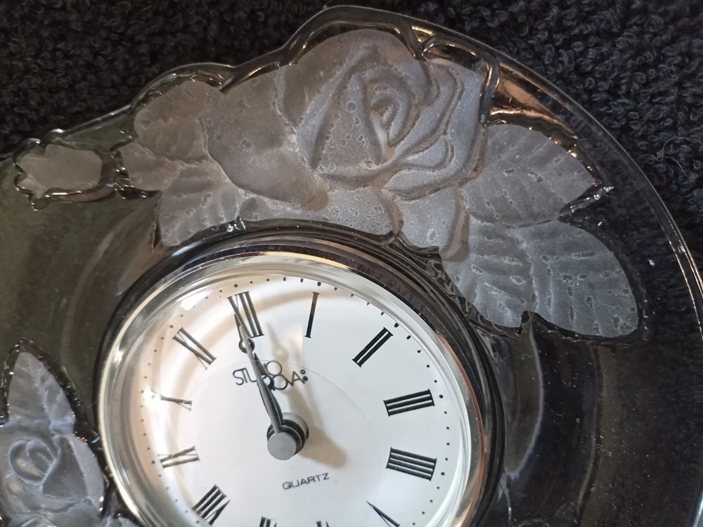 Studio Nova Lead Crystal Table Clock - Rose Pattern - Japan/Germany **NIB**