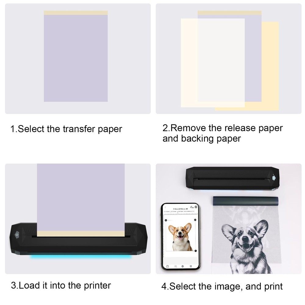 KVM Wireless Tattoo Heat Transfer Template Printer with LED Light Clear