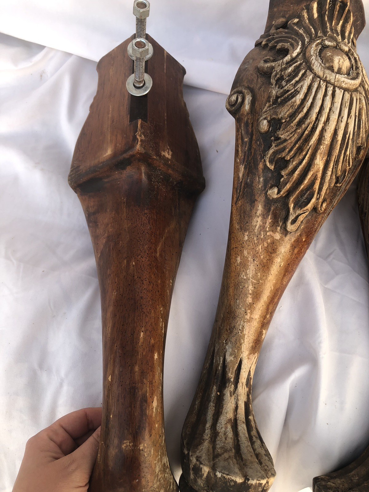 4 Vintage Table Legs Ball Claw Feet Salvaged Wood Leg 18” Tall, Georgian VTG