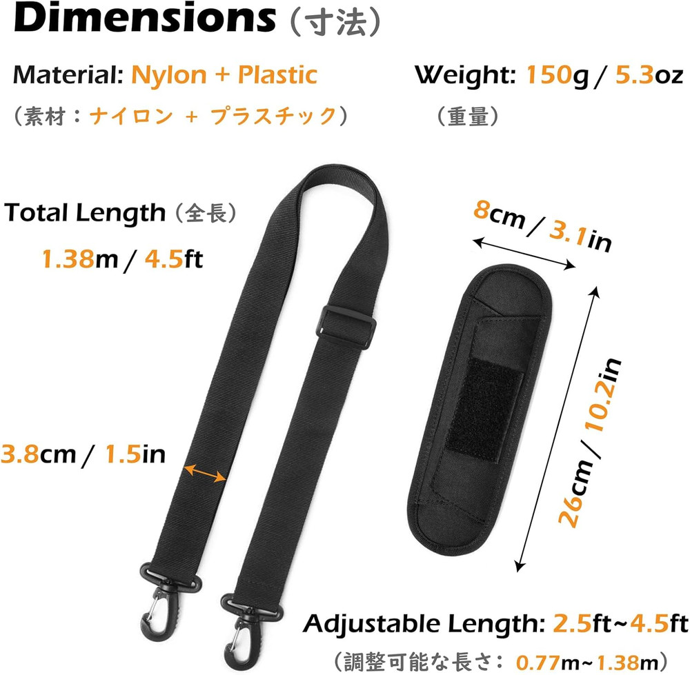 TRIWONDER Bag Shoulder Strap Replacement Adjustable Strap with Padded Metal Hook
