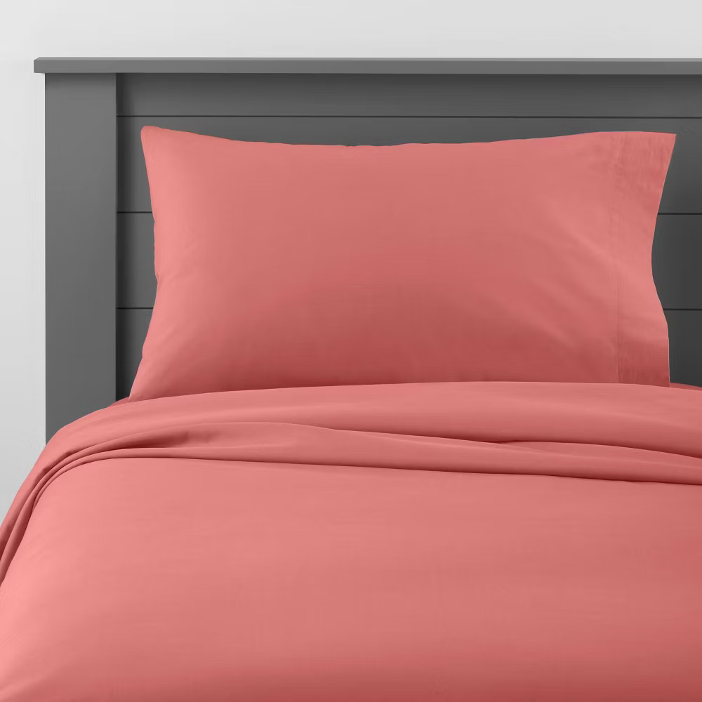 Queen Solid Cotton Sheet Set Rose - Pillowfort