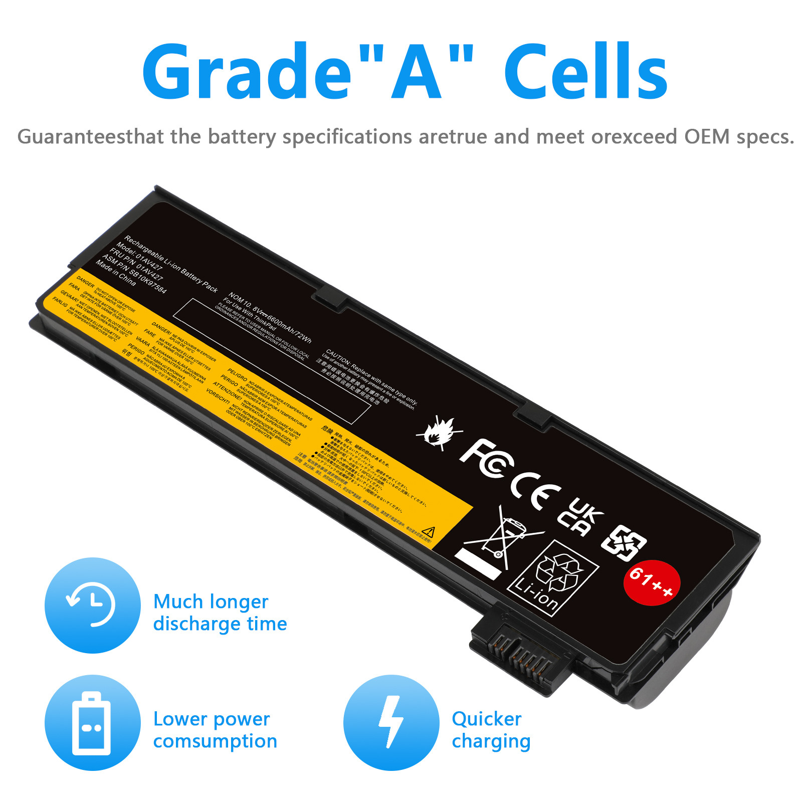 🔥LOT 61++ 72Wh Battery for Lenovo ThinkPad T470 T480 T570 T580 01AV492 01AV427