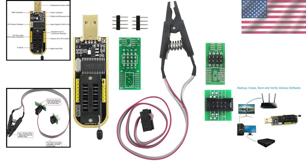 Complete BIOS Chip Programming Kit: CH341A Programmer & SOIC8 Clip with Tutorial